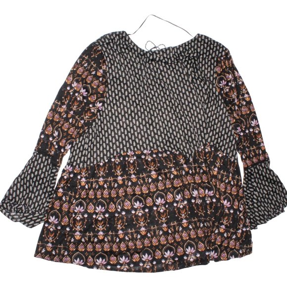 Style & Co Womans Plus Size 3X Bohemian Design Bell Sleeve Blouse Top Tassles - Picture 2 of 6